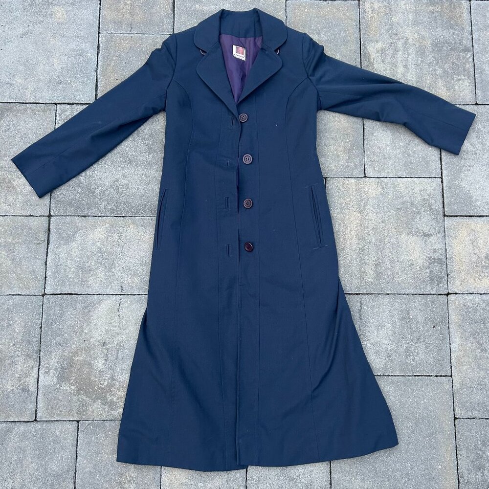 Vintage 60s Navy Blue Liverpool Women’s Long Coat Dress Ladies Made In Mexico